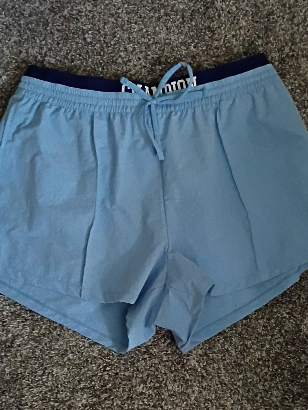 Champion Light Blue Women's Athletic Shorts with Navy Waistband